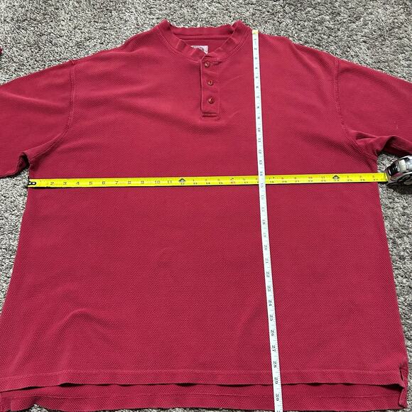 Vintage Garment Dyed Henley Shirt Cabelas Faded Cotton 90s Long Sleeve Red XL - Picture 5 of 8